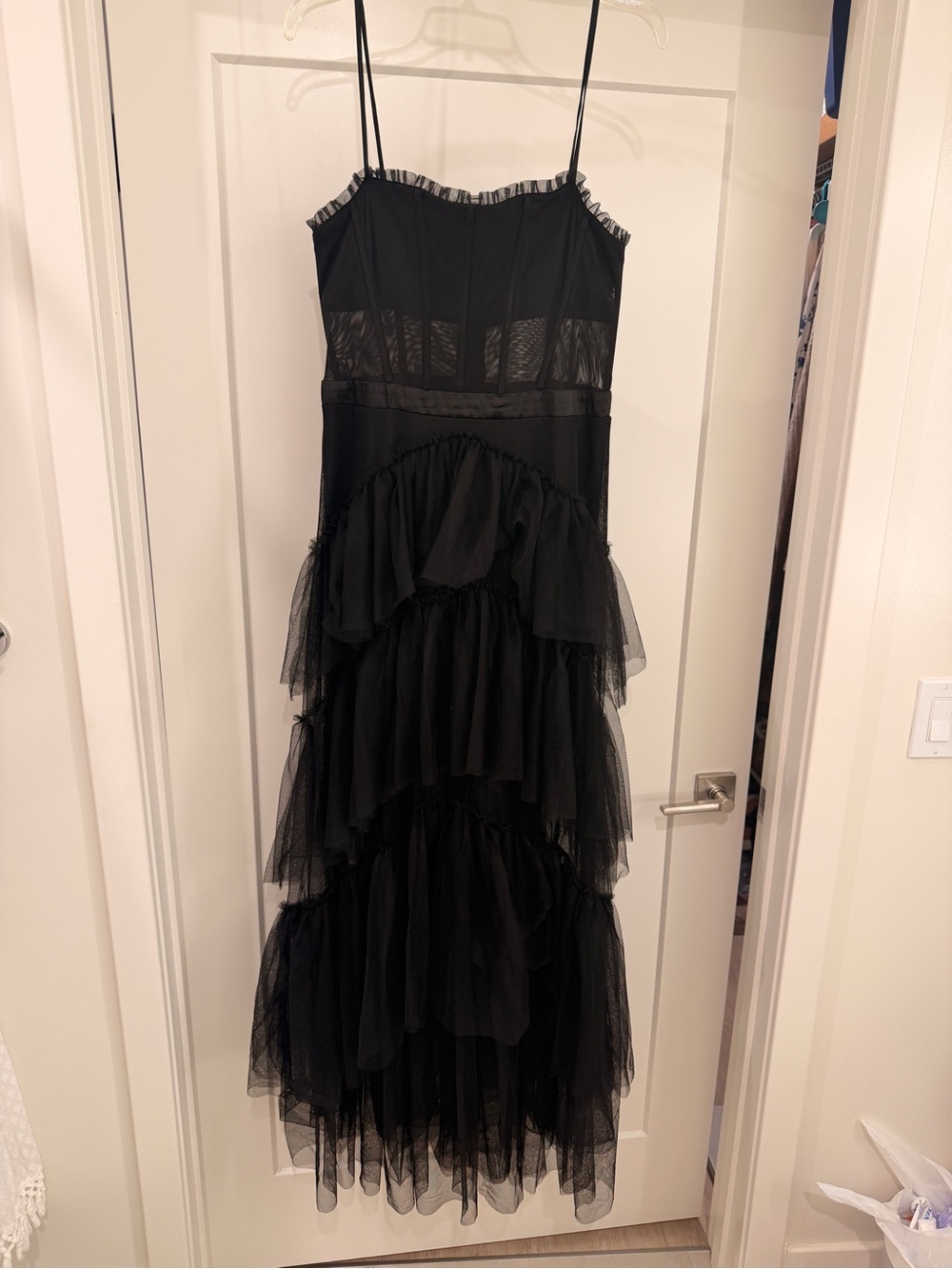 WORN ONCE Gorgeous Black Ruffled Tulle Maxi Dress with Sheer Details